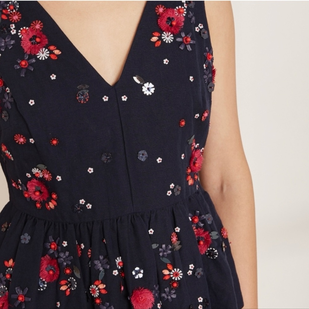 NWT J. Crew Navy Blue Hand Embellished Linen/ Cotton Peplum Tank Size 4 - Picture 10 of 13